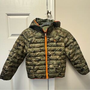 Polo by Ralph Lauren Kids Camouflage Puffer Jacket with Bright Orange Trim